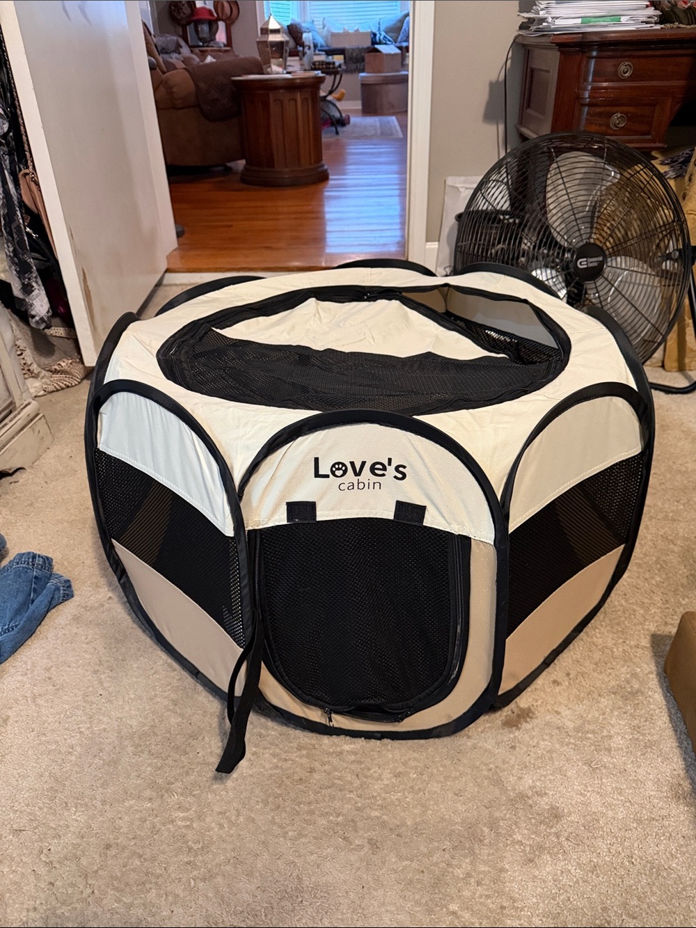 Beige & Black Small Pet Playpen from Chewy. Barely used. 27 inches wide